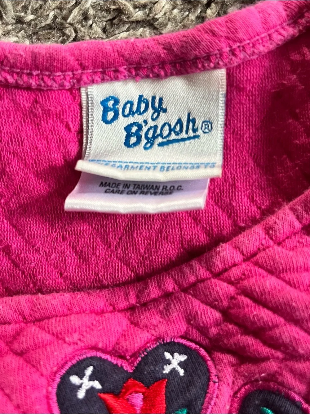Vintage Girls Osh Kosh B'Gosh Pink Quilted Romper Overalls Jumpsuit Embroidered